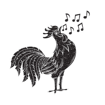 公鸡唱歌黑白插图
