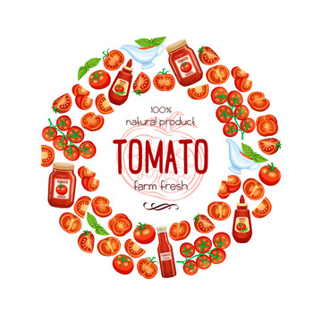 西红柿与番茄酱矢量插图