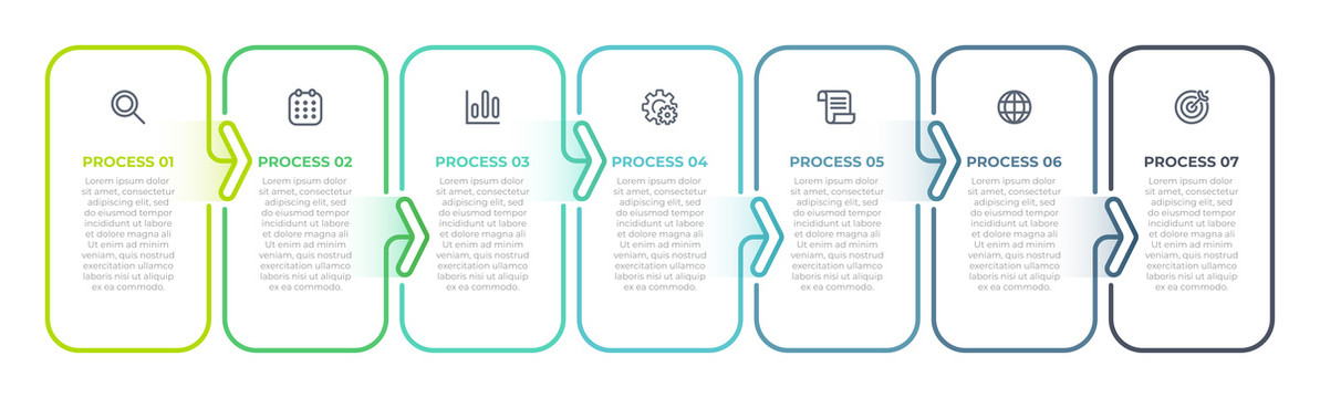 7步骤长方形 箭头渐层信息图表