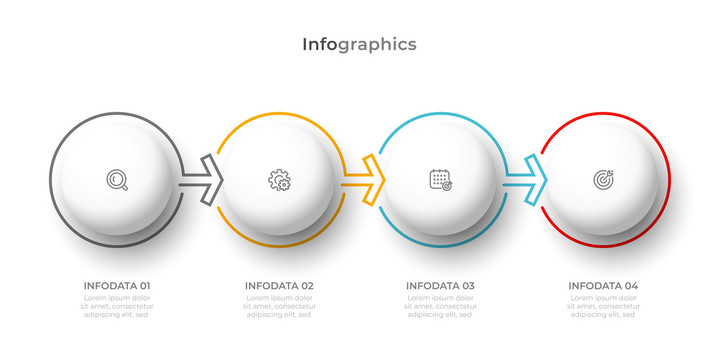 4步骤立体圆形 彩色箭头信息图表