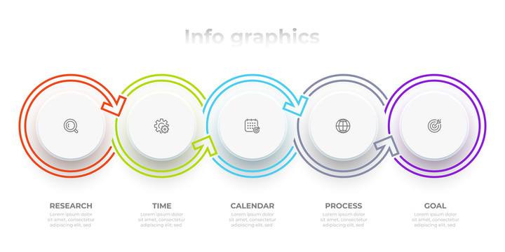 5步骤圆形空心箭头信息图表