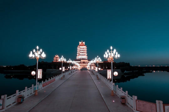 宁夏青铜峡黄河楼夜景灯光