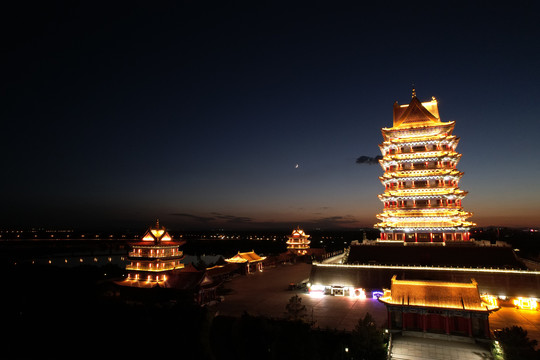 宁夏青铜峡黄河楼夜景灯光