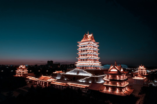 宁夏青铜峡黄河楼夜景灯光