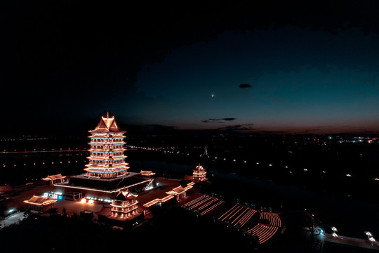 宁夏青铜峡黄河楼夜景灯光