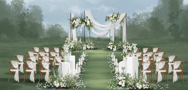 白绿户外草坪婚礼效果图