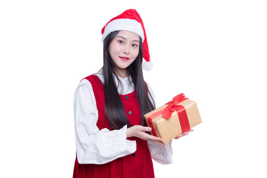 圣誕節(jié)拿著禮盒的年輕女性