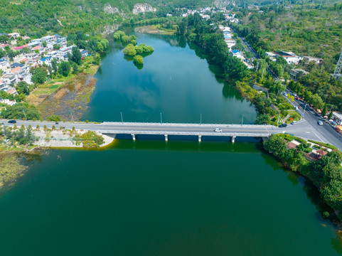 航拍济南锦绣川水库