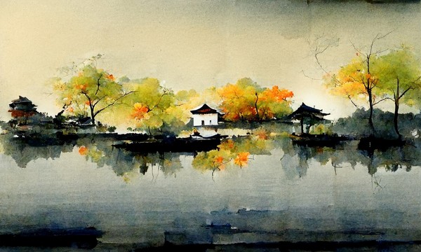 水墨鄉(xiāng)村風(fēng)景掛畫壁畫