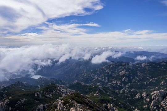 航拍青岛崂山风景区自然风光