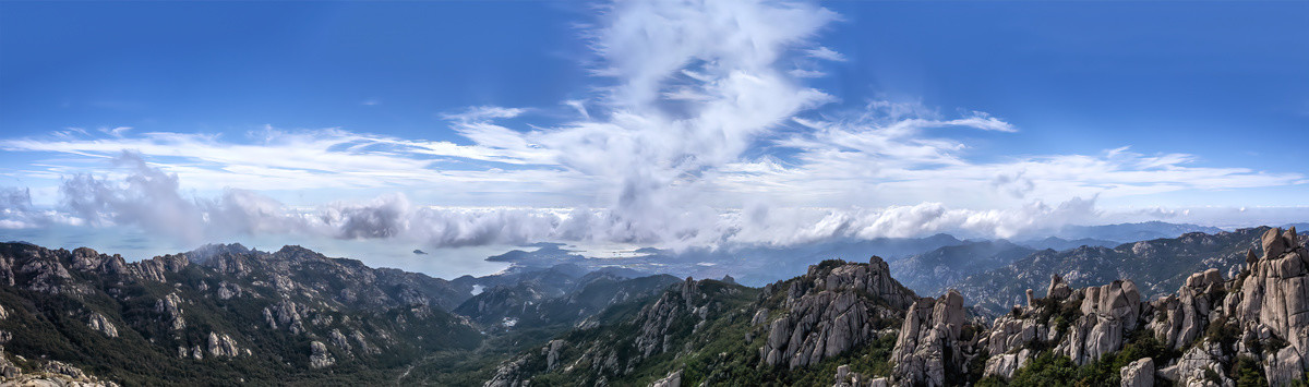 航拍青岛海上第一名山崂山