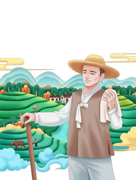 鮮族男人大米包裝插畫(huà)