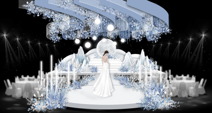 藍(lán)白色冰山星空主題婚禮