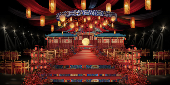 紅藍(lán)撞色國風(fēng)中式婚禮