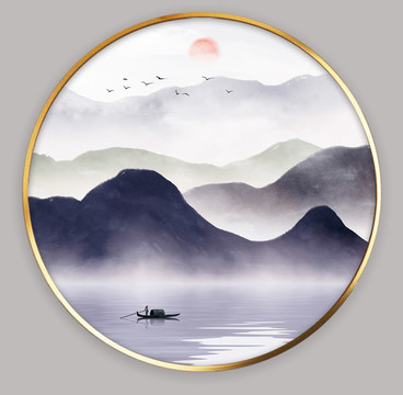 意境圓形山水畫