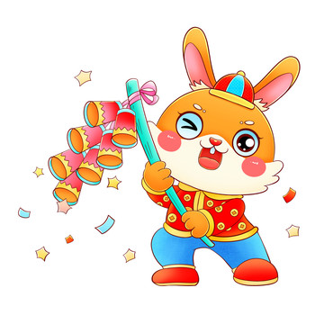 兔年春节放鞭炮的快乐兔