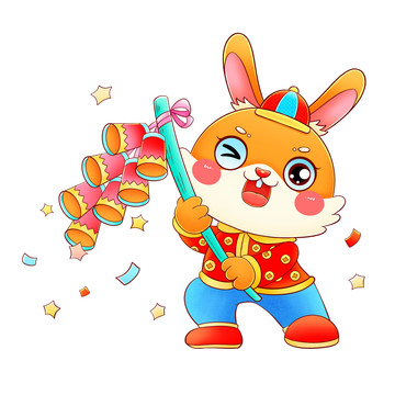 兔年春節(jié)放鞭炮的快樂兔