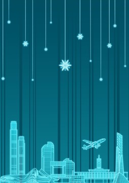 長沙城市地標建筑線性插畫豎版