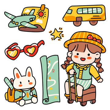 旅游手賬貼紙插畫(huà)兒童貼畫(huà)