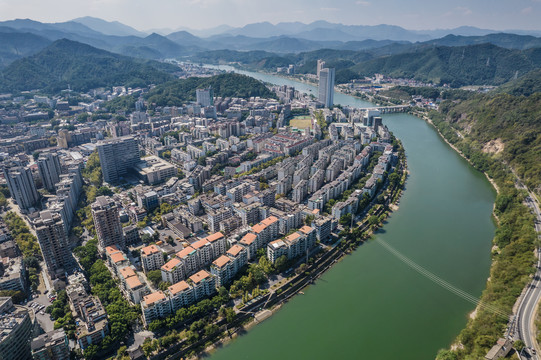 杭州桐庐城市风光航拍