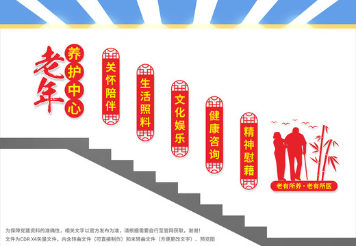 老年養(yǎng)護(hù)中心樓梯文化墻