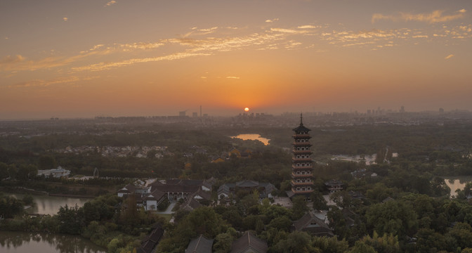 江苏扬州大明寺瘦西湖宽幅航拍