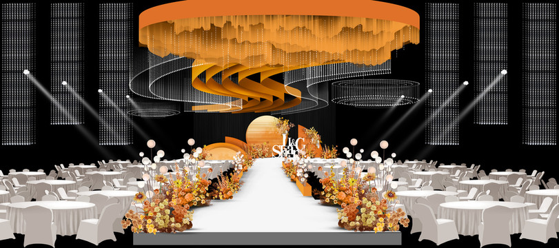 橙色婚礼舞台效果图