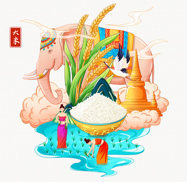 泰国大米插画手绘