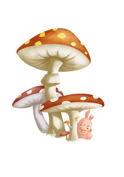 兒童插畫可愛兔子和蘑菇