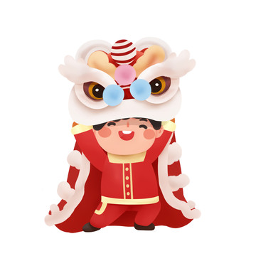 原創(chuàng)醒獅舞獅男孩新年素材