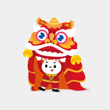 兔年舞獅卡通