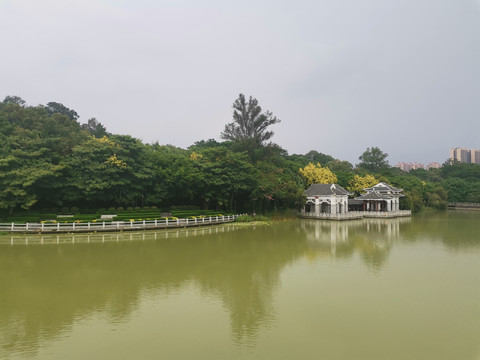 南宁狮山公园凉亭湖水