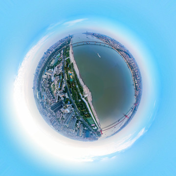 航拍长江湖北武汉段球形全景图