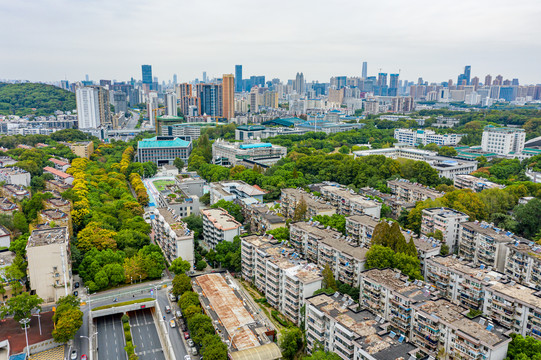 航拍武汉大学校园风光