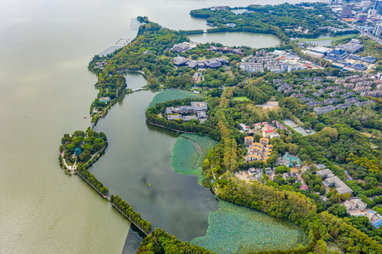 航拍武汉东湖生态旅游风景区