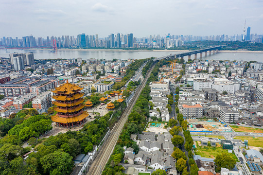 航拍武汉黄鹤楼武汉地标建筑