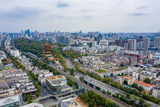 航拍武汉黄鹤楼武汉地标建筑