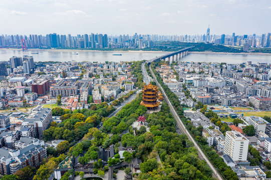 航拍武汉黄鹤楼武汉地标建筑