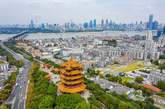 航拍武汉黄鹤楼武汉地标建筑