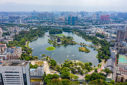 航拍武汉紫阳公园紫阳湖湿地