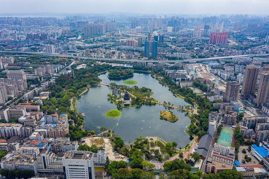 航拍武汉紫阳公园紫阳湖湿地