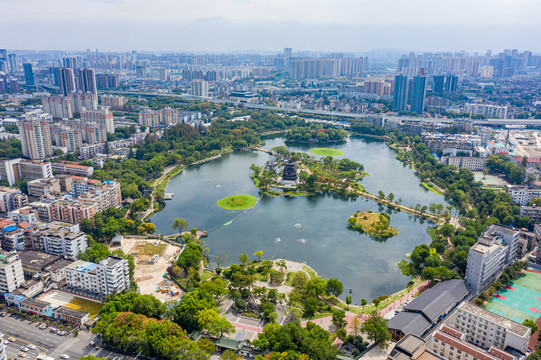 航拍武汉紫阳公园紫阳湖湿地