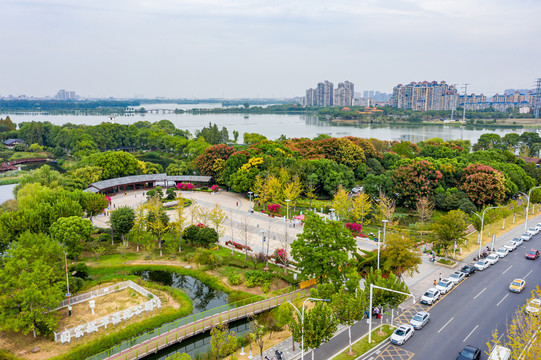 航拍武汉金银湖国家湿地公园