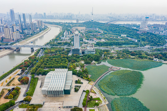 航拍湖北武汉琴台文化艺术中心