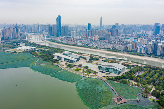航拍湖北武漢琴臺文化藝術中心