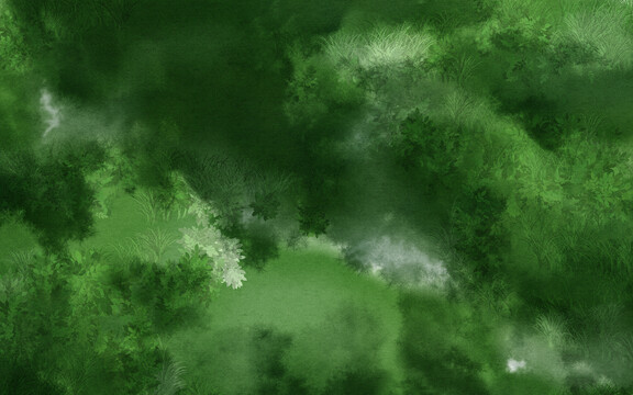 水彩手绘绿色森林抽象意境