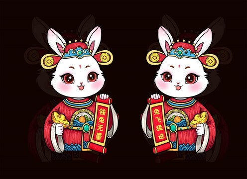 國潮插畫兔年門貼門簾