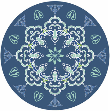 圆形敦煌藻井中国传统纹样边框