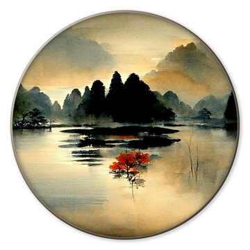 手繪新中式禪意山水掛畫