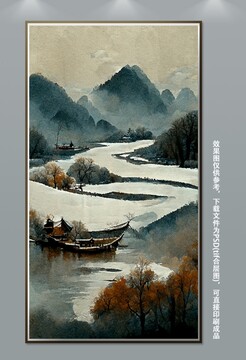 现代风景手绘雪景玄关装饰画4